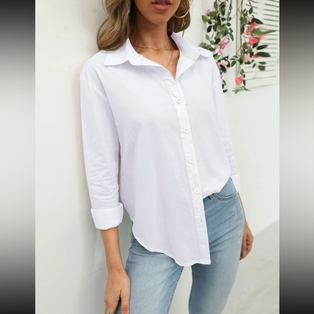 SHEIN LUNE Solid Button Front Blouse Size M